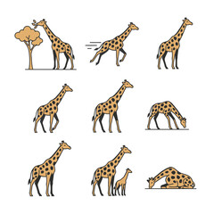 Nine colorful dinosaur icons in cartoon style, featuring T-Rex, Triceratops, Brontosaurus, and Pterodactyl vector set. © 颜 陈