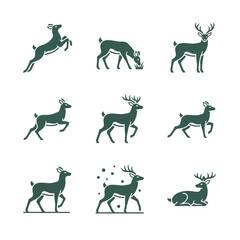 Nine line art icons of wild predators and carnivorous animals, featuring tiger, wolf, eagle, and bear vector set.