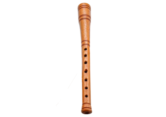 Wooden recorder flute isolated on transparent or white background