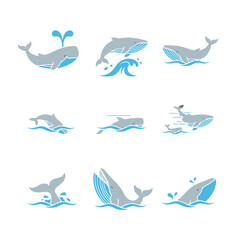 Fototapeta premium Nine black silhouette icons of different deer and elk species, illustrating various poses in a nature setting vector.