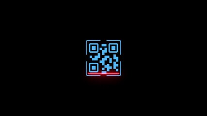 Glowing neon QR code with scan icon isolated animation,Glowing neon scanner icon video animation,QR code scanner 4k video footage with black background. - Powered by Adobe