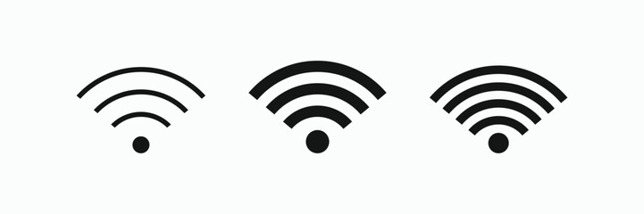 WiFi and wireless network signal strength icon set. Full, medium, and low connection indicators for modern digital interfaces
