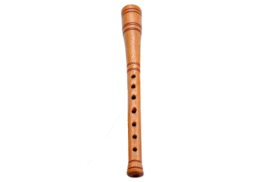 Wooden recorder flute isolated on transparent or white background