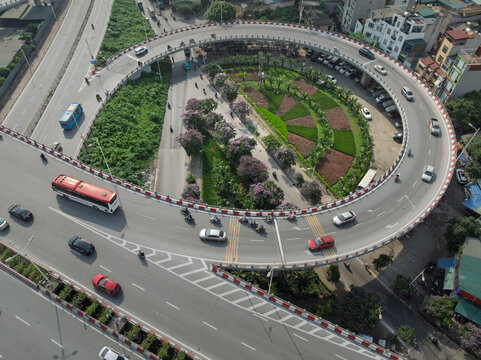Curved Hanoi overpass with garden underneath