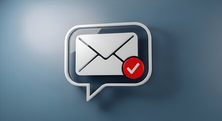 Successful email delivery confirmation with check mark icon on blue background.