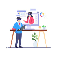 Virtual reality meeting collaboration and teamwork in the office.