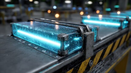 Futuristic Technological Device with Glowing Neon Lights and Industrial Design