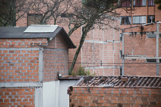 Urban landscape of unfinished buildings in a residential area