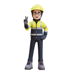 Female Handywoman Construction Worker showing peace sign