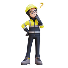 Female Handywoman Construction Worker thinking with question mark.