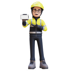 Female Handywoman Construction Worker presenting on blank smartphone