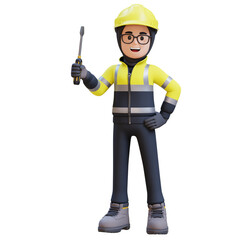 Female Handywoman Construction Worker holding a screwdriver