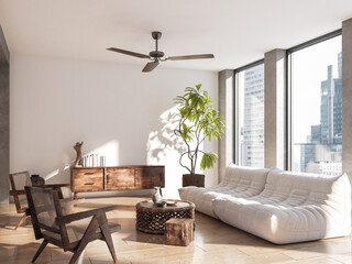 Living room loft interior ,3d render	