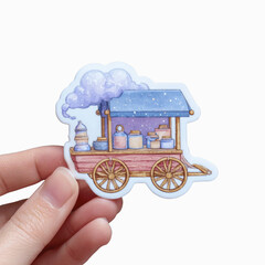 Whimsical watercolor cart with jars and steam