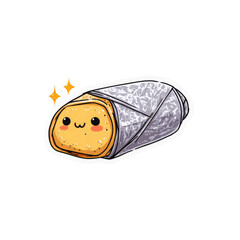 Cute Kawaii Burrito Sticker with Sparkling Eyes and Cheeks