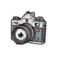 Retro camera illustration with a colorful lens