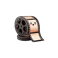 Cute cartoon film reel with happy face and watercolor texture