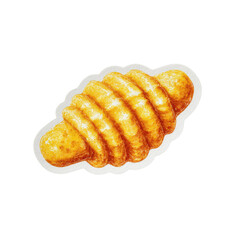 Hand-drawn illustration of a golden croissant with a scalloped edge