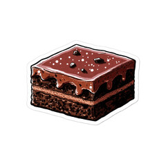 Delicious chocolate cake slice with frosting and toppings