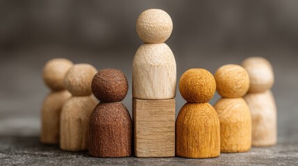 Group of wooden people representing interaction and evaluation in governance structures and collaborative frameworks