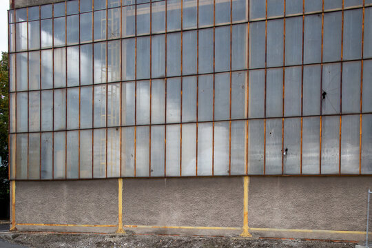 Glass front of an old industrial building