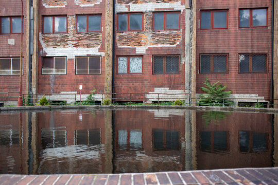 Facade of an old industrial building in an industrial area