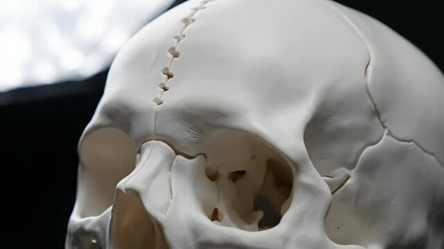 Detailed Close Up View of a Human Skull for Anatomical Study.