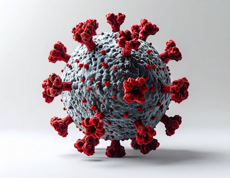 Red and gray virus sphere model representing microscopic biology