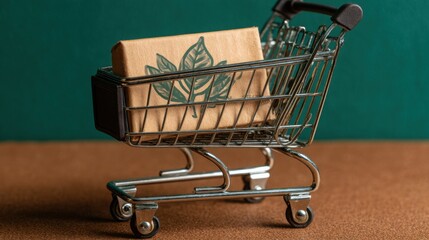 Shopping cart filled with a present symbolizing eco-friendly consumer choices and green product index ranking