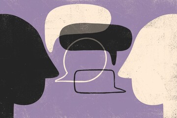 Two Heads with Speech Bubbles — Communication and Diversity Concept 