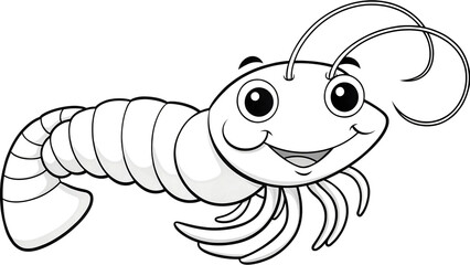 Cute cartoon shrimp with big eyes and a happy smile.
