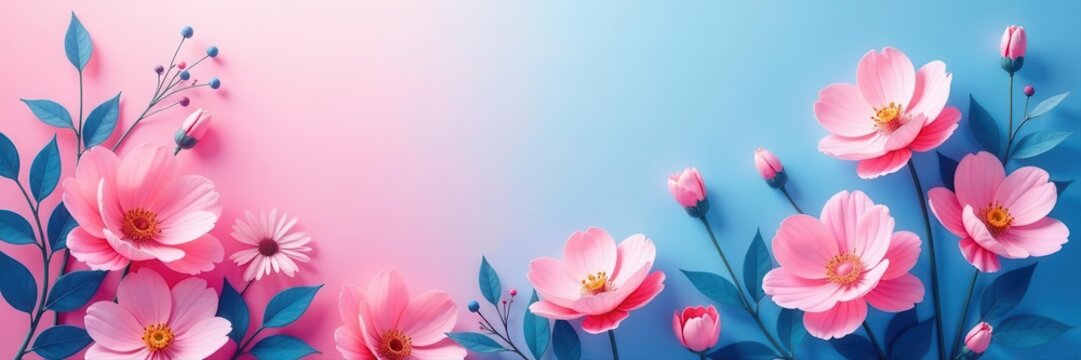 Modern minimalist floral posters, trendy pink & blue hues , art, palette, artwork