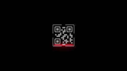 Glowing neon QR code with scan icon isolated animation,Glowing neon scanner icon video animation,QR code scanner 4k video footage with black background.
