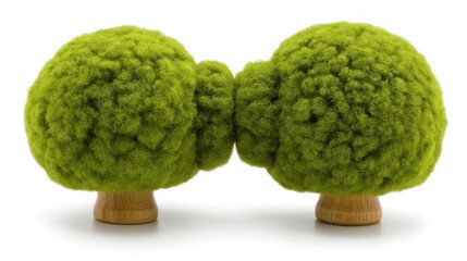 Fototapeta premium Two creative trees made of green wool representing the concept of hedged positions in investment strategies