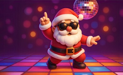 Cute Cartoon Santa Claus Dancing a a Disco