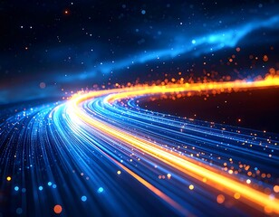 Abstract representation of data flow as vibrant light trails