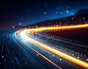 Abstract representation of movement with light trails and particles