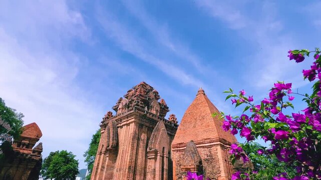 Nha Trang, Vietnam - September 17, 2025: View of the Po Nagar Cham Tower Complex, dedicated to Hindu and Buddhist deities. Close-up of the ancient temple towers. Legacy of the Champa civilization.