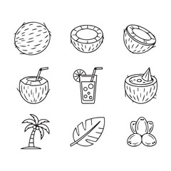 Black and White Coconut Outline Collection with Clean Minimal Line Artwork for Creative Projects