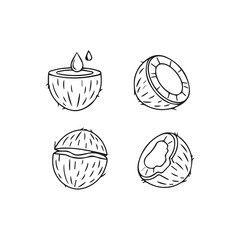 Simple Coconut Line Art Set with Multiple Outline Illustrations for Branding and Digital Design