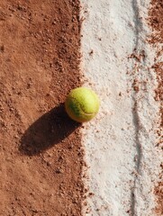 Naklejka premium Minimalist tennis photograph of yellow ball on clay court line