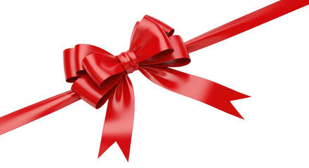 A red ribbon with a bow on a white background.