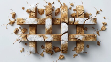 Cracked piece of bread symbolizing fragility and imperfection in culinary and artistic context of food presentation