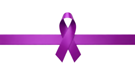 Purple ribbon on a white background. The concept of awareness and support for a cause.