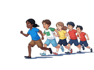 Fototapeta premium Group of Children Running Together in a Joyful Sprint on a Plain Background
