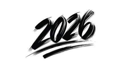 brush stroke happy new year 2026 calligraphy letter art design on white background