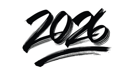 brush stroke happy new year 2026 calligraphy letter art design on white background