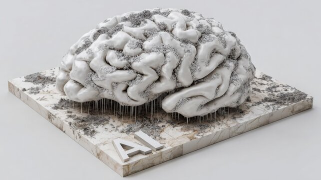 Intriguing brain sculpted from ice showcasing the concept of cold logic in artificial intelligence and blockchain