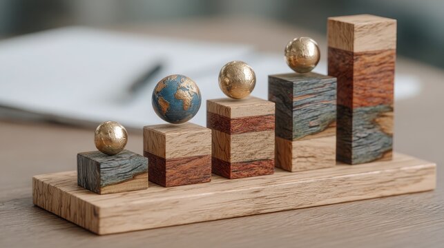 Wooden block supporting a globe symbolizing stability and growth in an ai global growth roadmap context