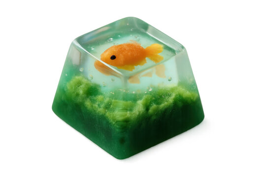 Artisan resin keycap featuring a miniature goldfish